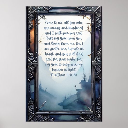 Christelijk Bijbelvers Matteüs 11:28-30 Poster (Voorkant)