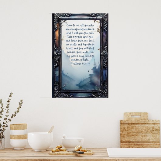 Christelijk Bijbelvers Matteüs 11:28-30 Poster (Keuken)