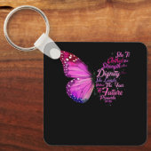 Christelijk Bijbelvers Spreuken 31 25 Vlinder Zij Sleutelhanger (Voorkant)