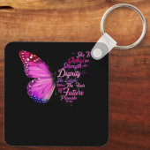 Christelijk Bijbelvers Spreuken 31 25 Vlinder Zij Sleutelhanger (Achterkant)