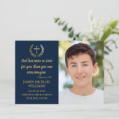 Christelijk Bijbelverse foto Blue Boy Afstuderen Aankondiging (Staand voorkant)