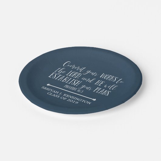 Christelijk Bijbelverse Typografie Blauw Afstudere Papieren Bordje (Gekanteld)