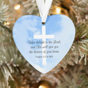 Christelijk Blauw en Wit Bijbelvers Hart Ornament