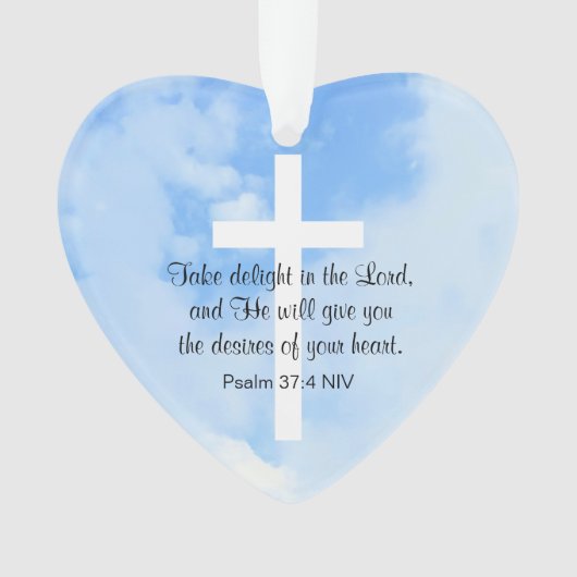 Christelijk Blauw en Wit Bijbelvers Hart Ornament (voorkant)