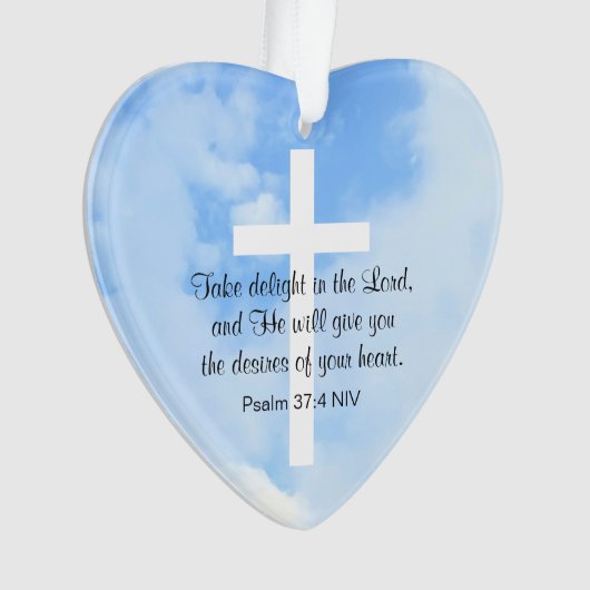 Christelijk Blauw en Wit Bijbelvers Hart Ornament (voorkant)