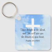 Christelijk Blauw en Wit Bijbelvers Succes Sleutelhanger (Voorkant)