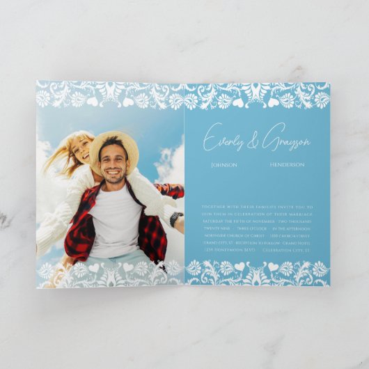 Christelijk Blauw & Wit Damask Fotobruiloft (Binnen)