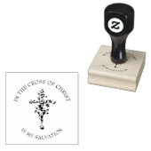 Christelijk Bloemenkruis Religieuze Vintage Rubberstempel (Gestempeld)