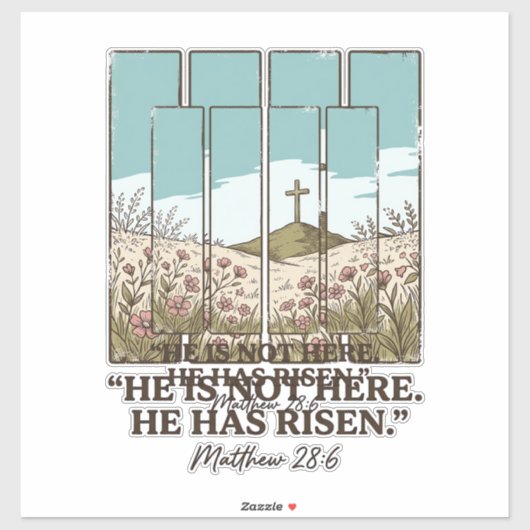 Christelijk Bloemkruis Mattheüs 28_6 Vintage Sticker (Vel)
