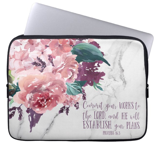  Christelijk Bloemmarmeren Bijbelvers Laptop Sleeve (Voorkant)