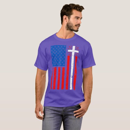 Christelijk christendom Jezus, Amerikaans vlagkrui T-shirt (Voorkant volledig)