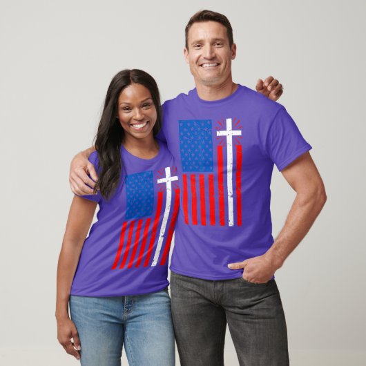 Christelijk christendom Jezus, Amerikaans vlagkrui T-shirt (Unisex)