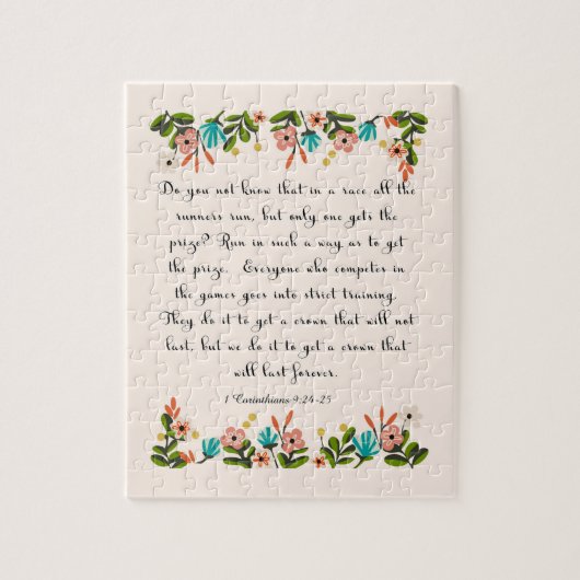 Christelijk citaat art. 1 Corinthians 9:24-25 Legpuzzel (Verticaal)