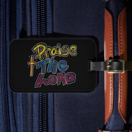 Christelijk citaat ‘Prijs de Heer’ op zwart Bagagelabel (Voorkant Insitu 4)