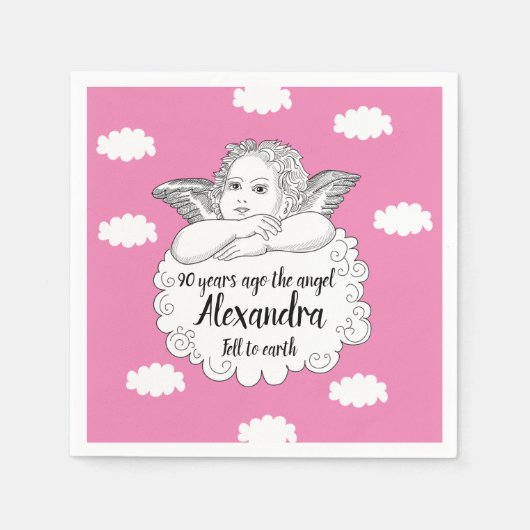 Christelijk Cloud Angel Happy 90th Birthday Pink Servet (Voorkant)