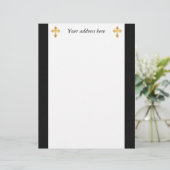 Christelijk Cross Fleury Gold op zwart Briefhoofd Ontwerp (Staand voorkant)
