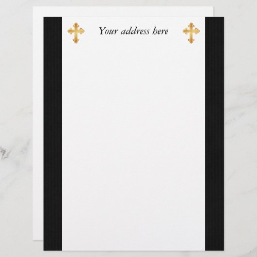 Christelijk Cross Fleury Gold op zwart Briefhoofd Ontwerp (Voorkant / Achterkant)