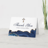 Christelijk Cross Navy Blauw Goud Aangepaste Relig Bedankkaart (Voorkant)