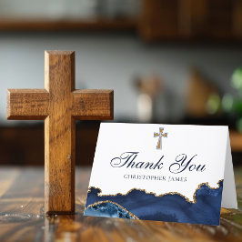 Christelijk Cross Navy Blauw Goud Aangepaste Relig Bedankkaart