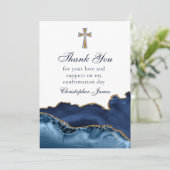 Christelijk Cross Navy Blue Gold bevestiging Bedankkaart (Staand voorkant)