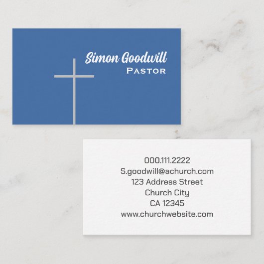 Christelijk Cross Pastor Visitekaartjes Blauw (Voorkant / Achterkant)