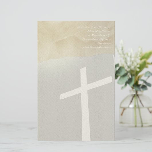 Christelijk Cross Stationery op grijs Briefpapier (Staand voorkant)