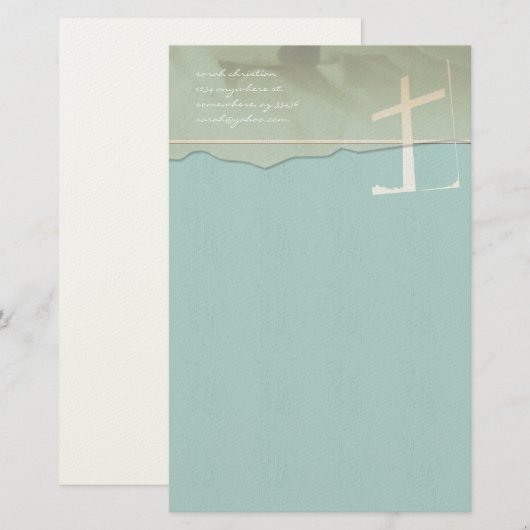 Christelijk Cross Stationery Roos op Aqua Blue Briefpapier (Voorkant / Achterkant)