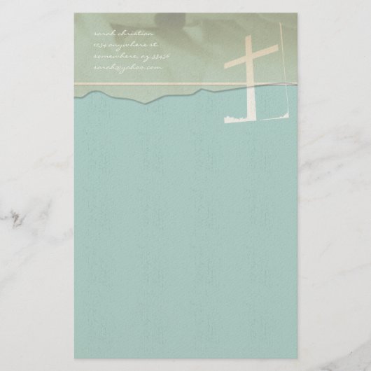 Christelijk Cross Stationery Roos op Aqua Blue Briefpapier (Voorkant)