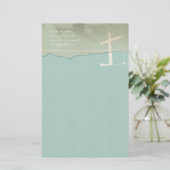 Christelijk Cross Stationery Roos op Aqua Blue Briefpapier (Staand voorkant)