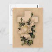 Christelijk Cross White Rose Briefkaart (Voorkant / Achterkant)
