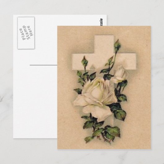 Christelijk Cross White Rose Briefkaart (Voorkant / Achterkant)