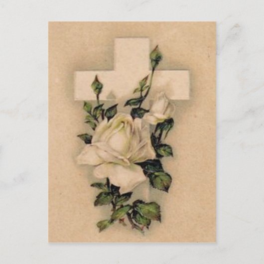Christelijk Cross White Rose Briefkaart (Voorkant)