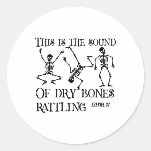 Christelijk Dancing Skelet Dry Bone Rattling Bible Ronde Sticker (Voorkant)