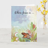 Christelijk denken aan jou aanmoediging vlinder kaart (Gele Bloem)