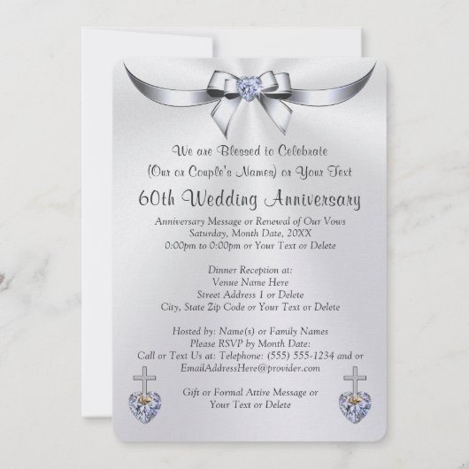 Christelijk Diamond Wedding Jubileum Uitnodigingen (Achterkant)