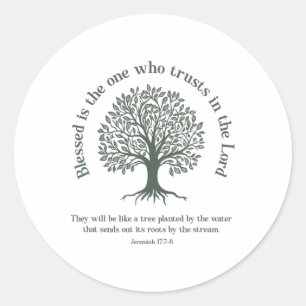 Christelijk Earth Day Tree Bible Verse Jeremia 177 Ronde Sticker