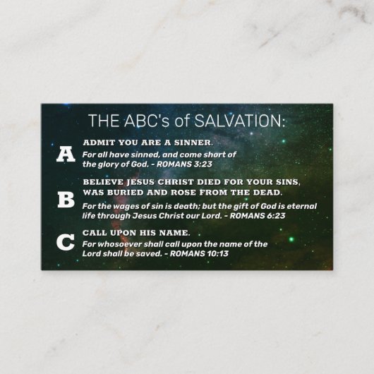 Christelijk Evangelie ABC's Romans Road KJV Bible Visitekaartje (Voorkant)