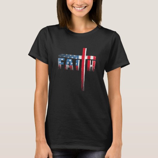 Christelijk Faith & Cross American Flag USA 4e van T-shirt (Voorkant)