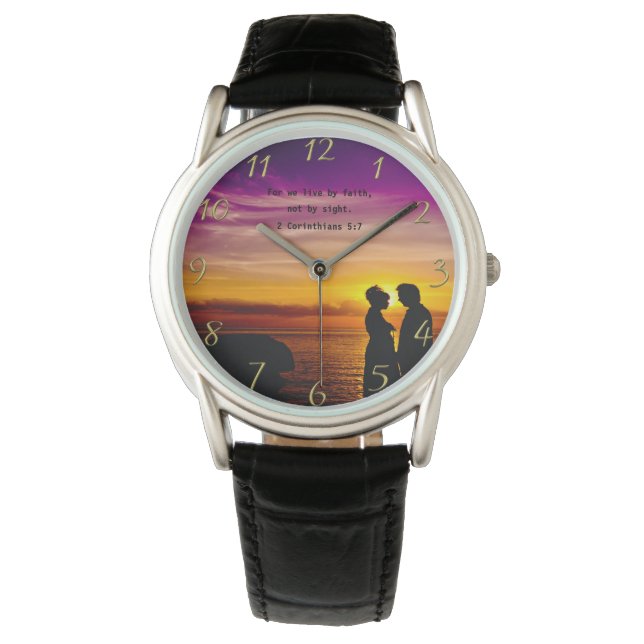 Christelijk Faith kruis met 2 Corinthians 5:7 Horloge (Voorkant)