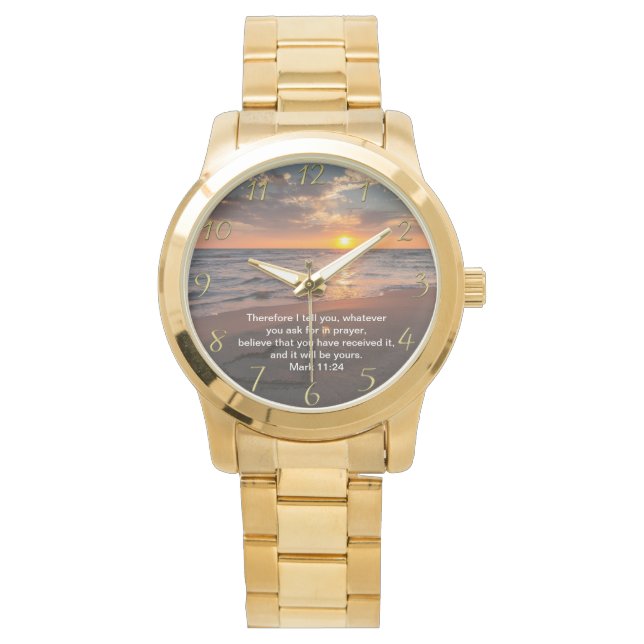 Christelijk Faith kruis met Mark 11:24 Horloge (Voorkant)