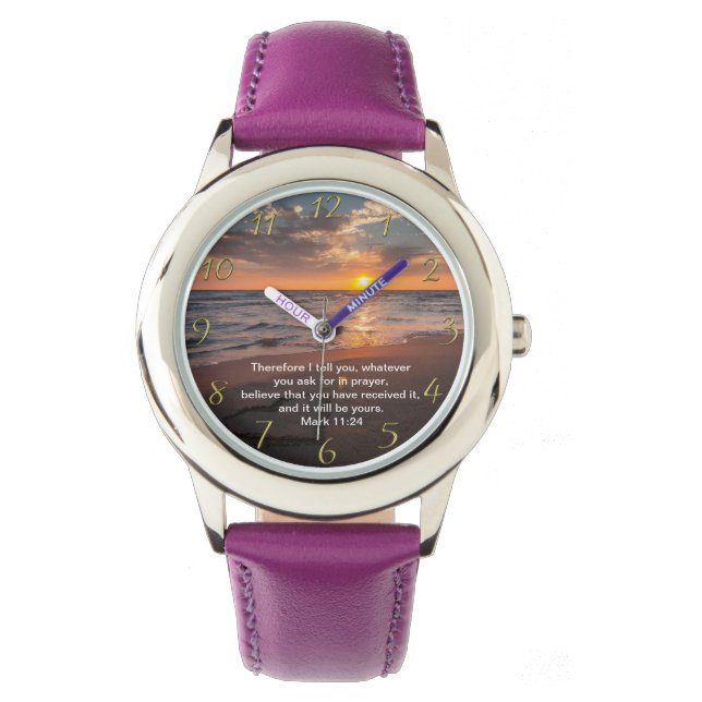 Christelijk Faith kruis met Mark 11:24 Horloge (Voorkant)