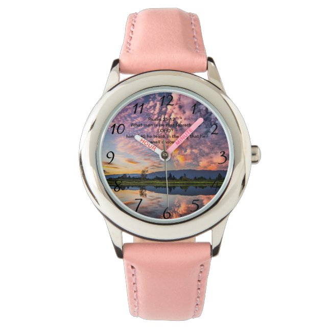 Christelijk Faith kruis met Psalm 25:12 Horloge (Voorkant)