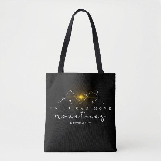 Christelijk Faith Sunrise in Mountains Wit Script Tote Bag (Voorkant)