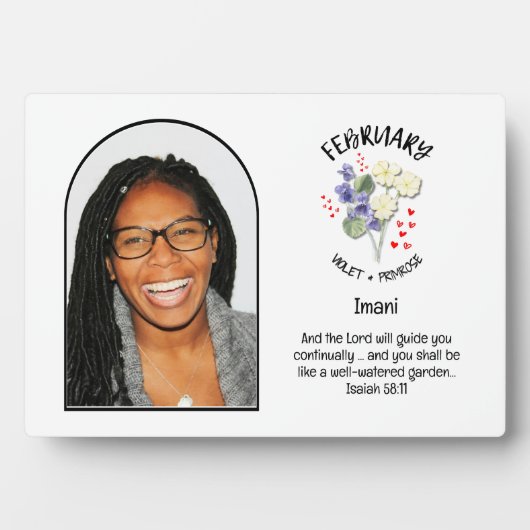 Christelijk FEBRUARI Geboortemaand Bloem NAAM FOTO Fotoplaat (voorkant)