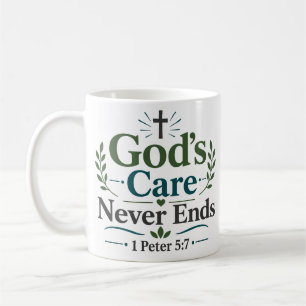 Christelijk gebed citaat 'God's zorg eindigt nooit Koffiemok
