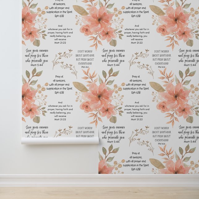 Christelijk GEBED Peach Floral Behang (Applicatie)