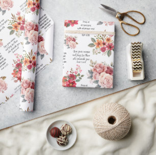 Christelijk GEBED Peach Floral Cadeaupapier