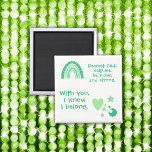Christelijk Gebed voor kinderen Groen | Magneet<br><div class="desc">Monogram voor u om uw eigen gebed in te voegen als u dat wilt,  magneet. Dit schattige boho thema met een groene regenboog en melkweg,  en groene tekst op een witte achtergrond,  staten,  Lieve God,  help me moedig en sterk te zijn. Met jou,  ik weet dat ik erbij hoor.</div>