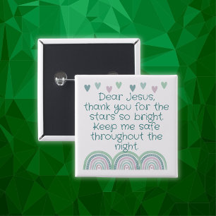 Christelijk Gebed voor kinderen Groen & Roze   Vierkante Button 5,1 Cm