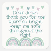 Christelijk Gebed voor kinderen Groen & Roze | Vierkante Sticker (Voorkant)